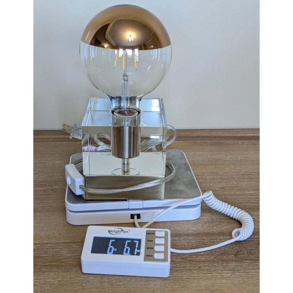 Acrylic Cube Lamp Base Large Bulb IKEA Clear Gold Heavy Industrial Accent Light